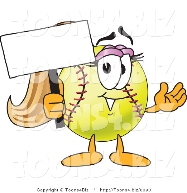 Vector Illustration of a Softball Girl Mascot Holding a Blank Sign