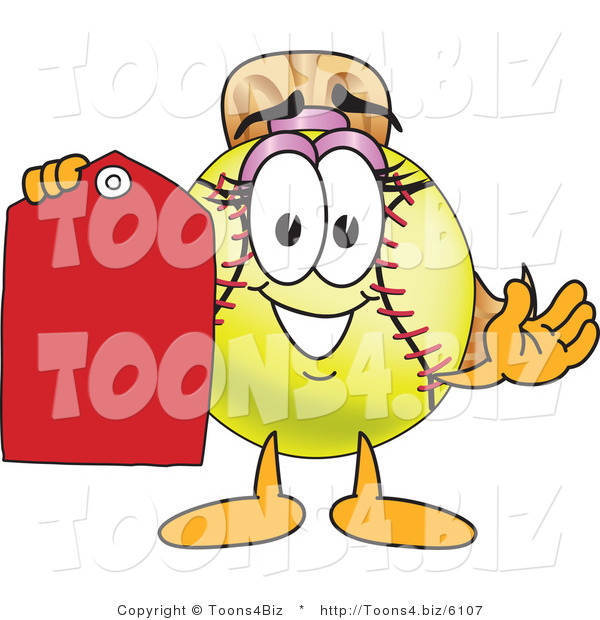 Vector Illustration of a Softball Girl Mascot Holding a Blank Tag