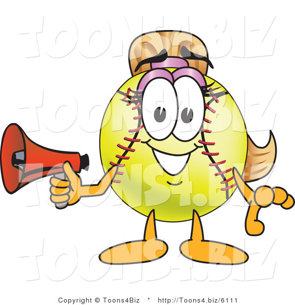 Vector Illustration of a Softball Girl Mascot Holding a Megaphone