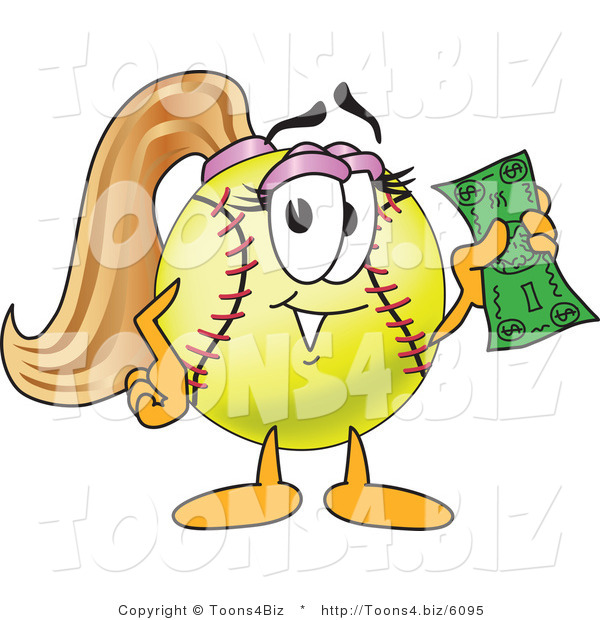 Vector Illustration of a Softball Girl Mascot Holding Money