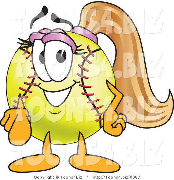 Vector Illustration of a Softball Girl Mascot Pointing Outwards