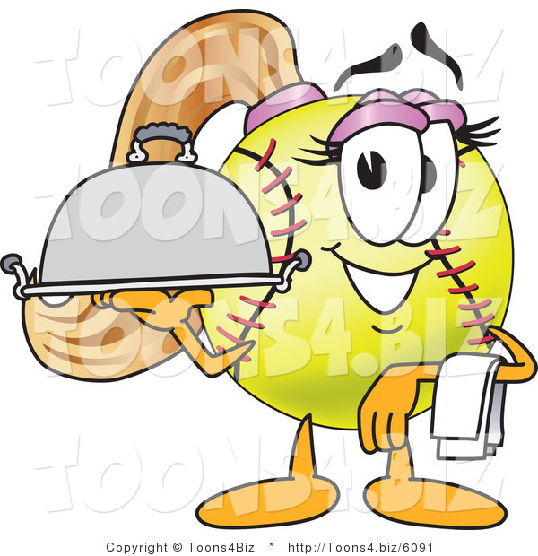 Vector Illustration of a Softball Girl Mascot Serving a Platter