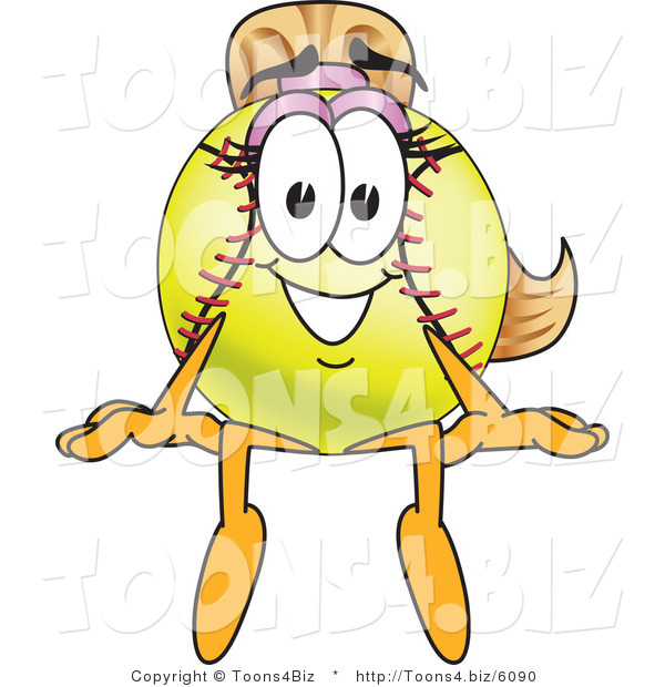 Vector Illustration of a Softball Girl Mascot Sitting on a Ledge