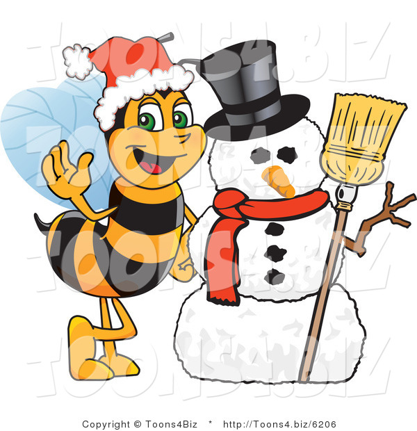 Vector Illustration of a Worker Bee Mascot by a Snowman