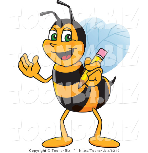 Vector Illustration of a Worker Bee Mascot Holding a Pencil
