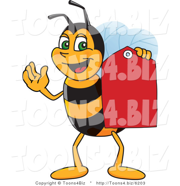 Vector Illustration of a Worker Bee Mascot Holding a Price Tag