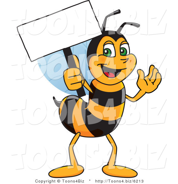 Vector Illustration of a Worker Bee Mascot Holding a Small Blank Sign