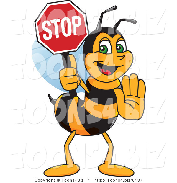 Vector Illustration of a Worker Bee Mascot Holding a Stop Sign