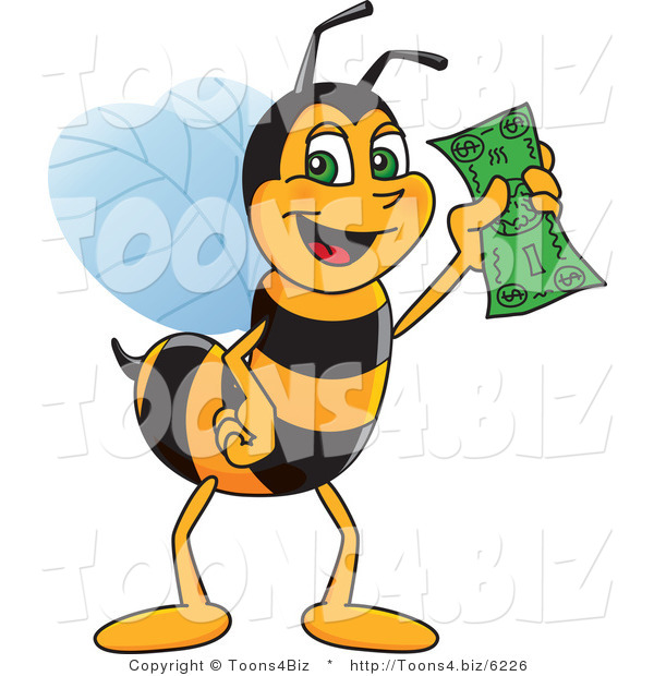 Vector Illustration of a Worker Bee Mascot Holding Cash
