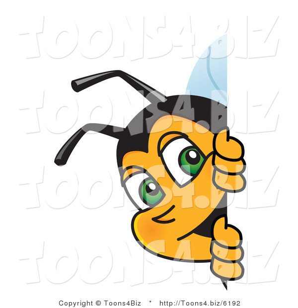 Vector Illustration of a Worker Bee Mascot Looking Around a Blank Sign