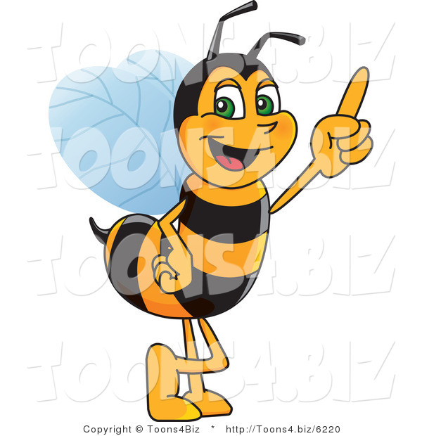Vector Illustration of a Worker Bee Mascot Pointing Upwards