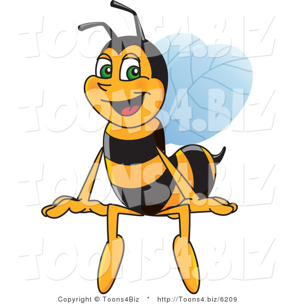 Vector Illustration of a Worker Bee Mascot Sitting on a Blank Sign