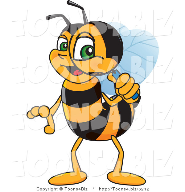 Vector Illustration of a Worker Bee Mascot Using a Magnifying Glass