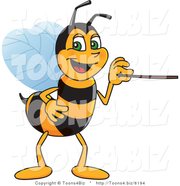 Vector Illustration of a Worker Bee Mascot Using a Pointer Stick