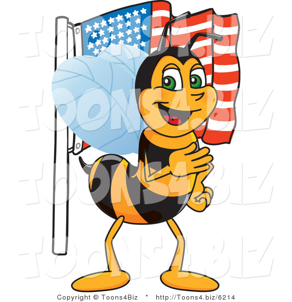 Vector Illustration of a Worker Bee Mascot with an American Flag