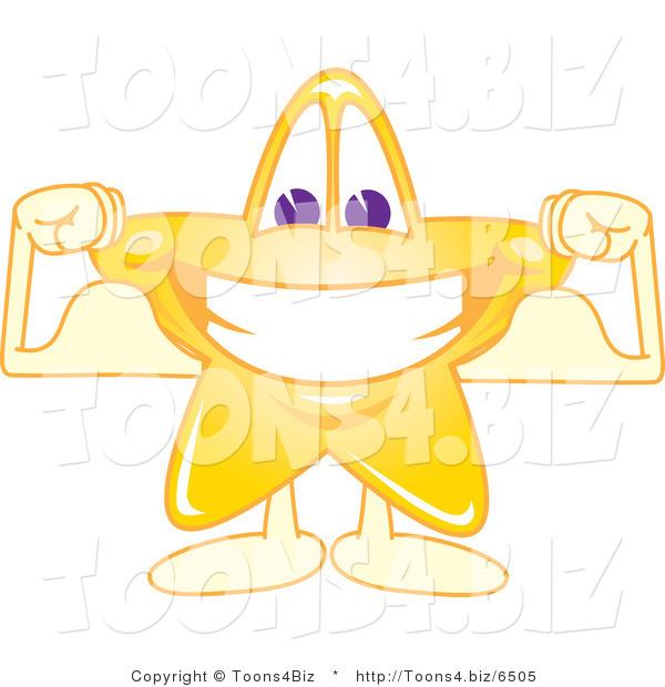 Vector Illustration of a Yellow Cartoon Star Mascot Grinning and Flexing