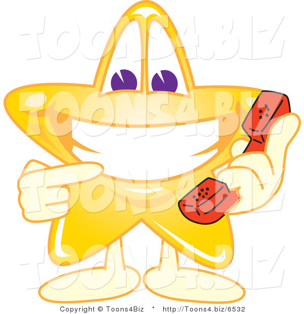 Vector Illustration of a Yellow Cartoon Star Mascot Holding a Phone
