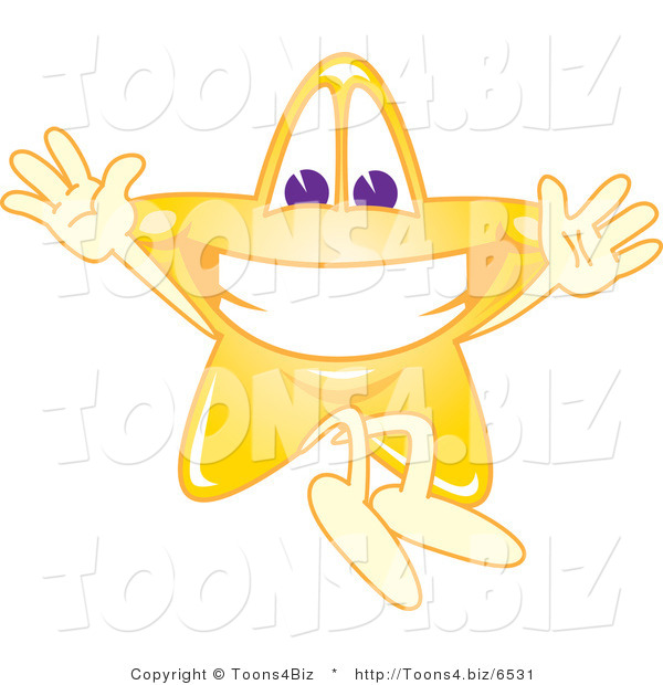 Vector Illustration of a Yellow Cartoon Star Mascot Jumping