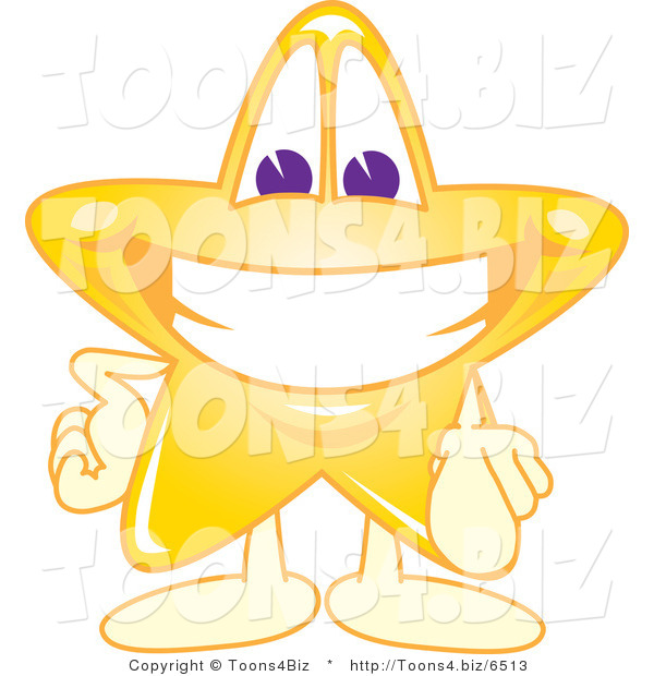 Vector Illustration of a Yellow Cartoon Star Mascot Pointing Outwards