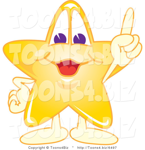 Vector Illustration of a Yellow Cartoon Star Mascot Pointing Upwards