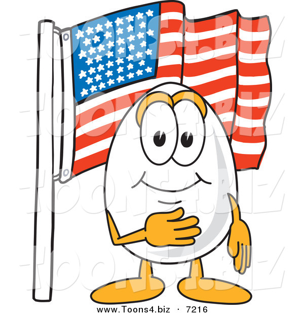 Vector Illustration of an Egg Mascot Pledging Allegiance to the American Flag