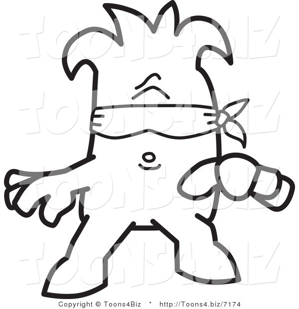 Vector Illustration of an Outlined Cartoon Character Blindfolded