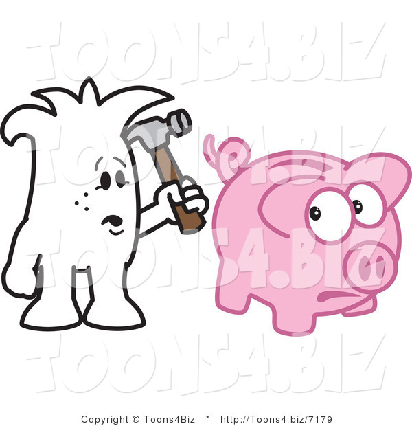 Vector Illustration of an Outlined Cartoon Character Stuck Breaking the Bank