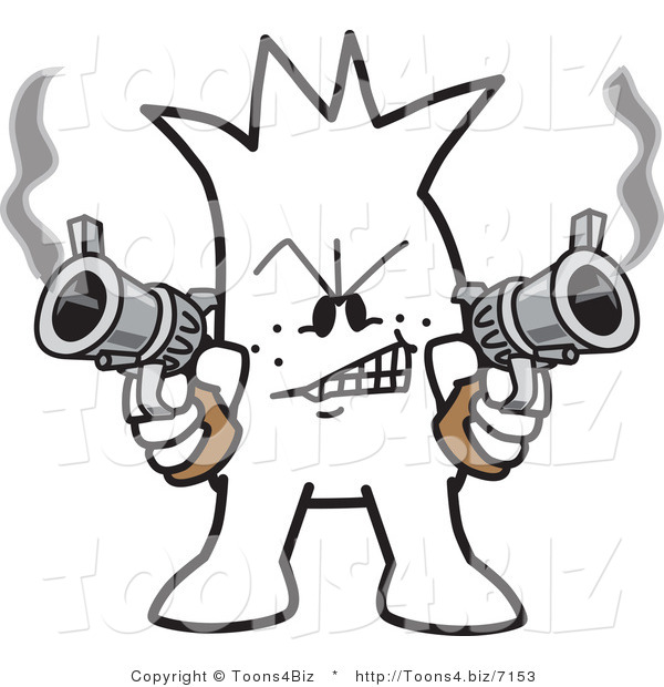 Vector Illustration of an Outlined Cartoon Character with Guns Blazing
