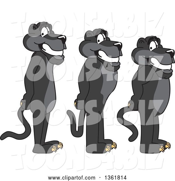 Vector Illustration of Black Panther School Mascots Standing in Line, Symbolizing Respect