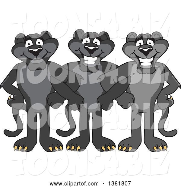 Vector Illustration of Black Panther School Mascots Standing with Linked Arms, Symbolizing Loyalty