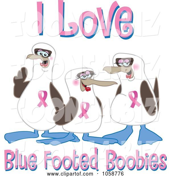 Vector Illustration of Cartoon Boobie Bird Breast Cancer Awareness Mascots with Text - 2