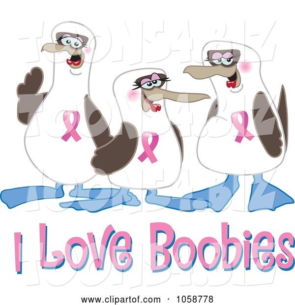 Vector Illustration of Cartoon Boobie Bird Breast Cancer Awareness Mascots with Text - 3