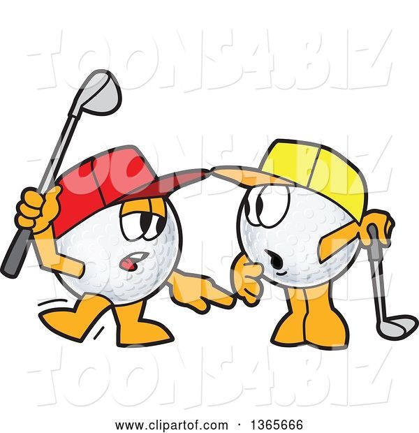 Vector Illustration of Cartoon Golf Ball Sports Mascots Character Wearing Hats and Learning How to Play