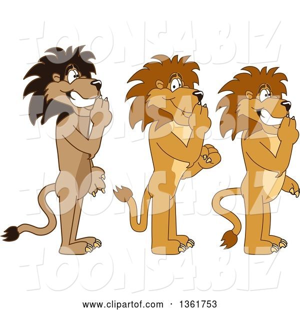 Vector Illustration of Cartoon Lion Mascots Gesturing Silence, Symbolizing Respect
