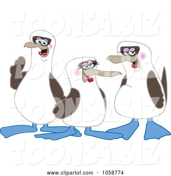 Vector Illustration of Cartoon Three Blue Footed Boobie Birds