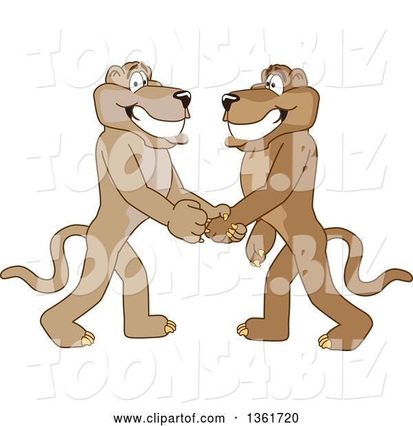 Vector Illustration of Cougar School Mascots Shaking Hands, Symbolizing Gratitude