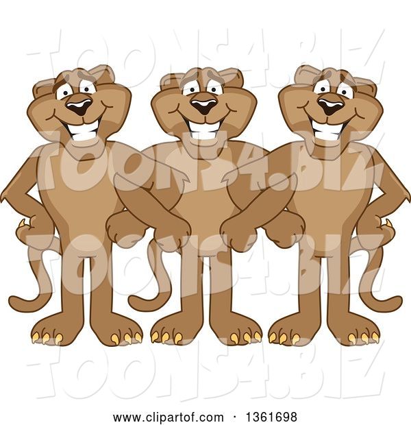 Vector Illustration of Cougar School Mascots Standing with Linked Arms, Symbolizing Loyalty