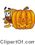 Illustration of a Basketball Mascot with a Carved Halloween Pumpkin by Mascot Junction
