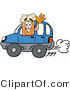 Illustration of a Beer Mug Mascot Driving a Blue Car and Waving by Mascot Junction