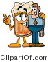 Illustration of a Beer Mug Mascot Talking to a Business Man by Mascot Junction