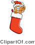 Illustration of a Beer Mug Mascot Wearing a Santa Hat Inside a Red Christmas Stocking by Mascot Junction