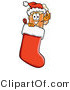 Illustration of a Beer Mug Mascot Wearing a Santa Hat Inside a Red Christmas Stocking by Toons4Biz