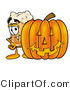 Illustration of a Beer Mug Mascot with a Carved Halloween Pumpkin by Mascot Junction