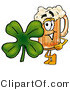 Illustration of a Beer Mug Mascot with a Green Four Leaf Clover on St Paddy's or St Patricks Day by Toons4Biz