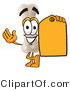 Illustration of a Bone Mascot Holding a Yellow Sales Price Tag by Mascot Junction