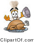 Illustration of a Bone Mascot Serving a Thanksgiving Turkey on a Platter by Mascot Junction