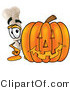 Illustration of a Bone Mascot with a Carved Halloween Pumpkin by Mascot Junction