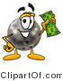 Illustration of a Bowling Ball Mascot Holding a Dollar Bill by Mascot Junction