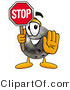 Illustration of a Bowling Ball Mascot Holding a Stop Sign by Mascot Junction