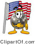 Illustration of a Bowling Ball Mascot Pledging Allegiance to an American Flag by Mascot Junction